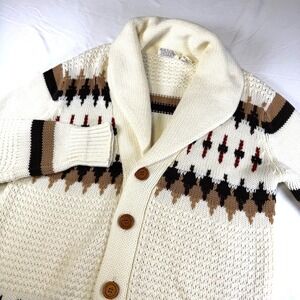Vintage Landmark Shawl Collar Cardigan Sweater Western Aztec Lebowski Style 70s